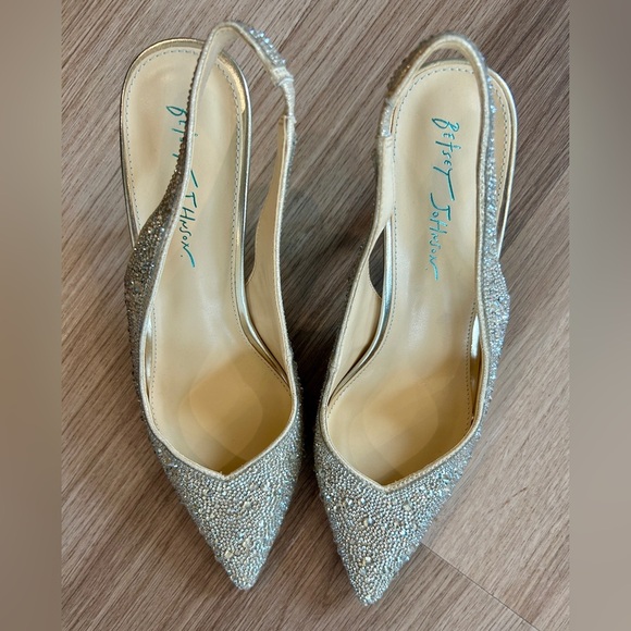 Betsey Johnson Shoes - Betsey Johnson Clark Heels Gold Sling-Back Rhinestone 9.5